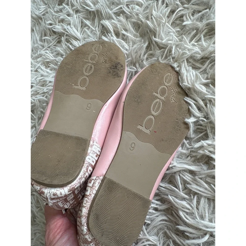 Bebe Girls Pink Ankle Strap Ballet Flats Logo Bow Dress Shoes Size 9 11841891020